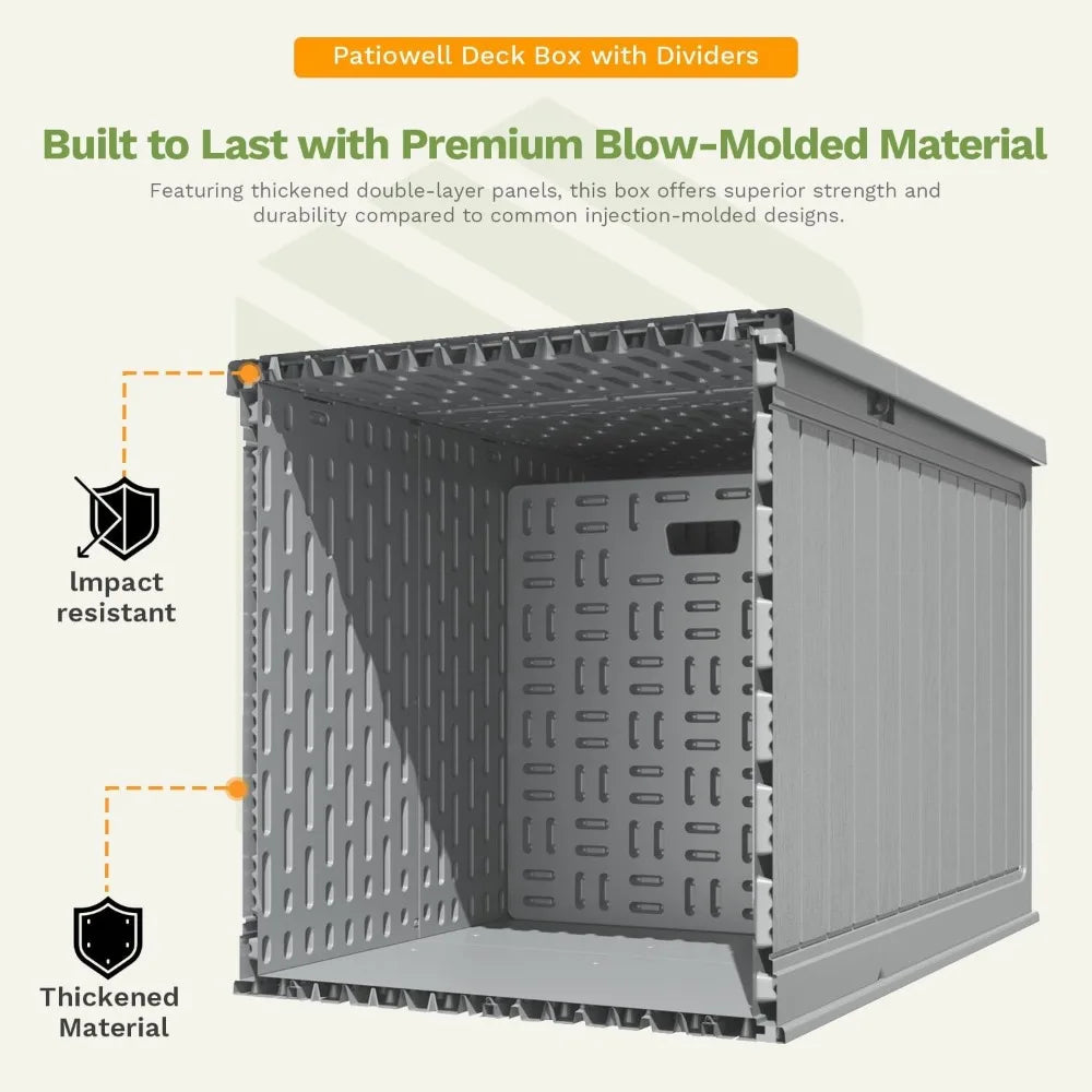 260 Gallon Outdoor Storage Box, Extra-Large Weatherproof Deck Box with Fixed Divider, Lockable and Durable Patio Storage Soluti