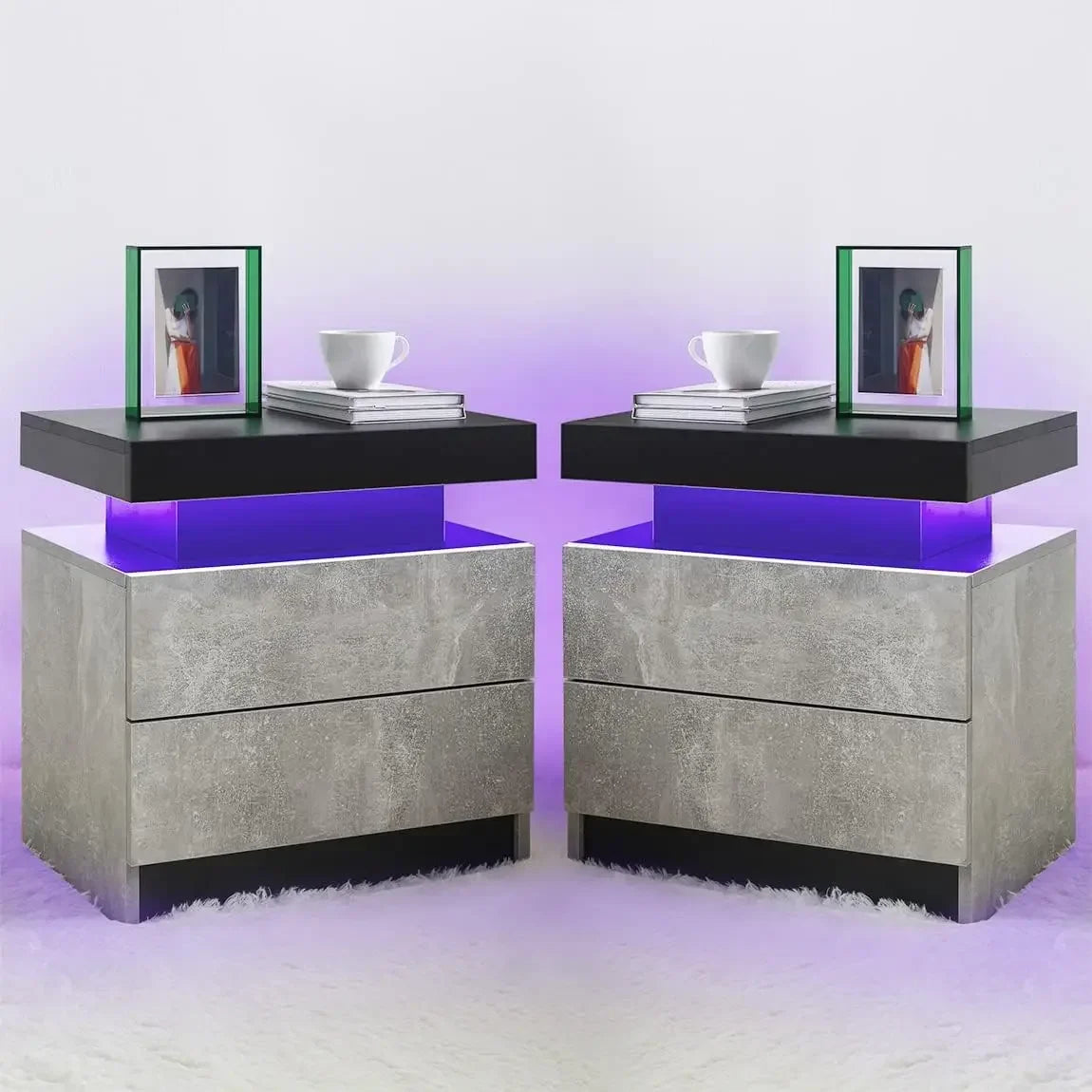 Nightstand Set of 2 LED Nightstand with 2 Drawers,Bedside Table with Drawers for Bedroom Furniture,Side Bed Table