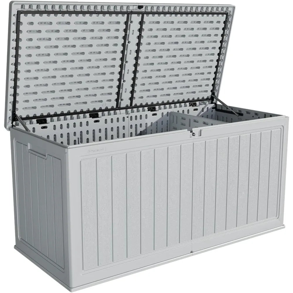 260 Gallon Outdoor Storage Box, Extra-Large Weatherproof Deck Box with Fixed Divider, Lockable and Durable Patio Storage Soluti
