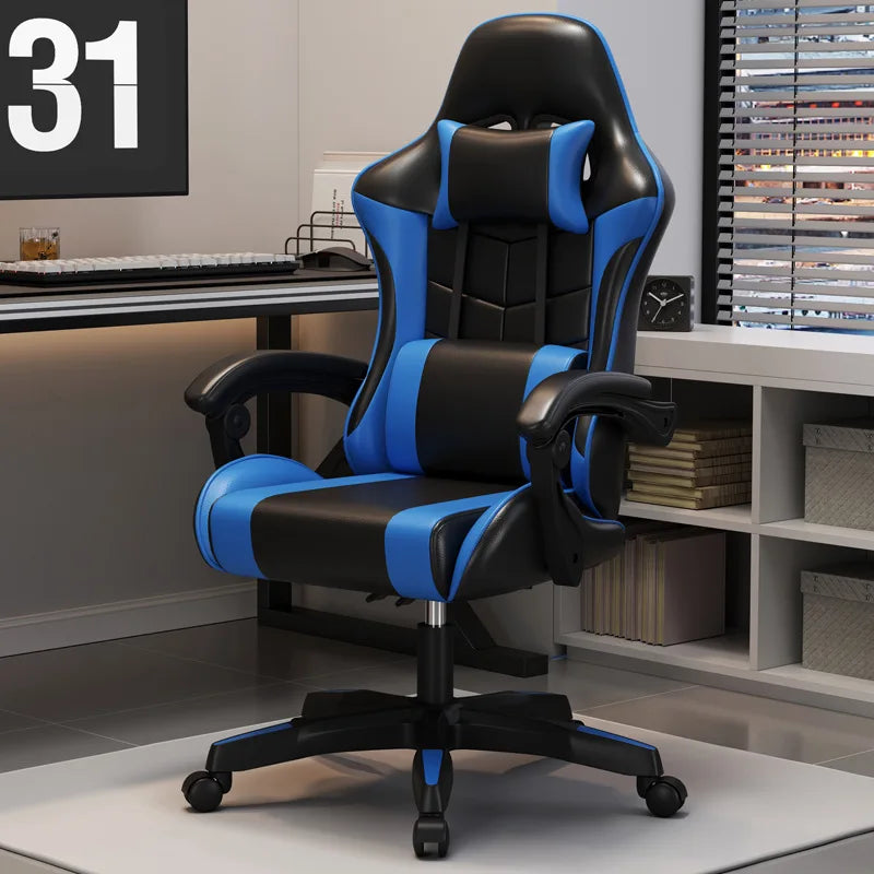 Gaming Chair For Video Game Or Office With Lumbar And Cervical Cushion Ergonomic Adjustable In Height And Reclining  Adjustable