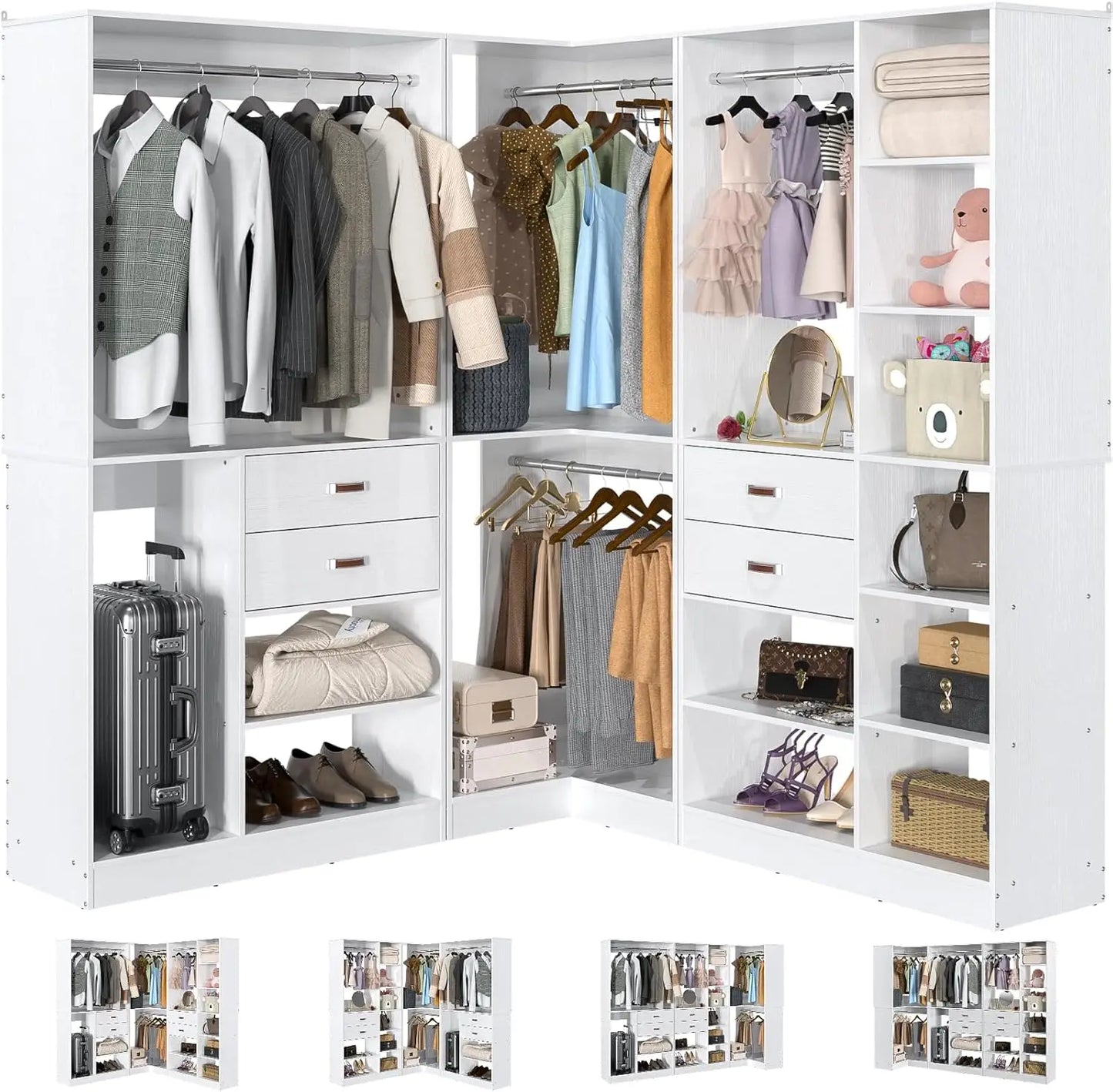 Freestanding Closet System with 3 Sets,110'' Reversible Stand-alone Wardrobe,80'' Height Cloth Garment Organizer, Walk-in Closet