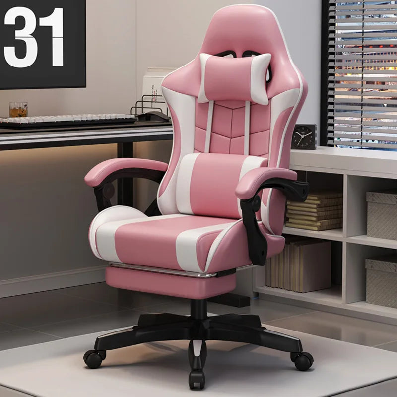 Gaming Chair For Video Game Or Office With Lumbar And Cervical Cushion Ergonomic Adjustable In Height And Reclining  Adjustable