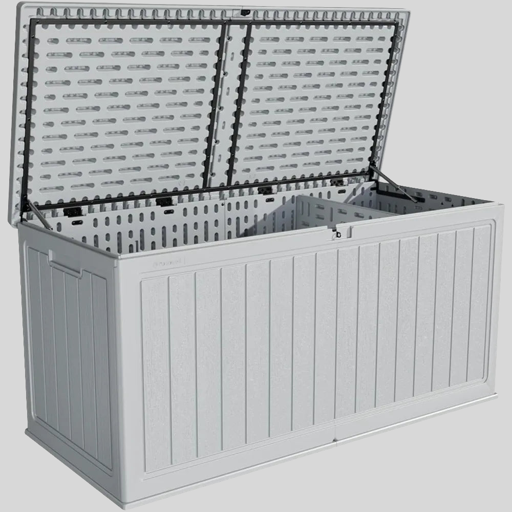 260 Gallon Outdoor Storage Box, Extra-Large Weatherproof Deck Box with Fixed Divider, Lockable and Durable Patio Storage Soluti